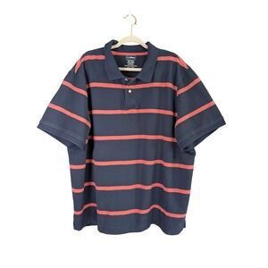 LL Bean Polo Shirt Mens 3XL Blue Coral Striped Traditional Fit